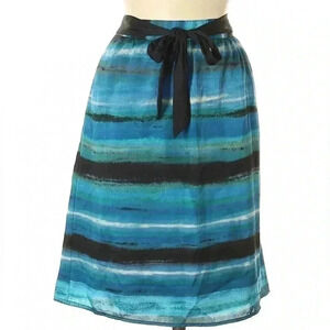 Apostrophe Spring Blue Watercolor Belted Skirt
